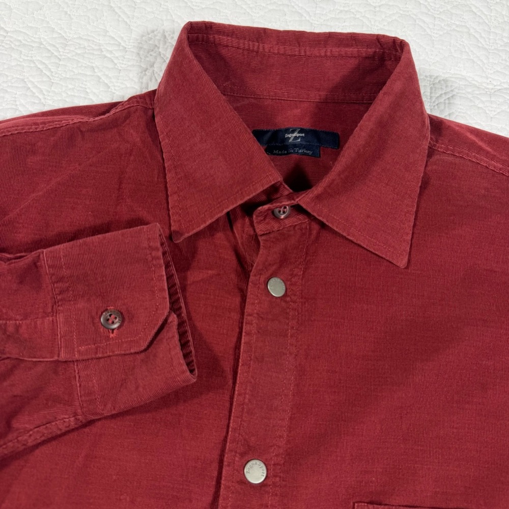 Zegna Sport Shirt Mens Large Burgundy Corduroy Fine Wale Snap Button LS  NWOT